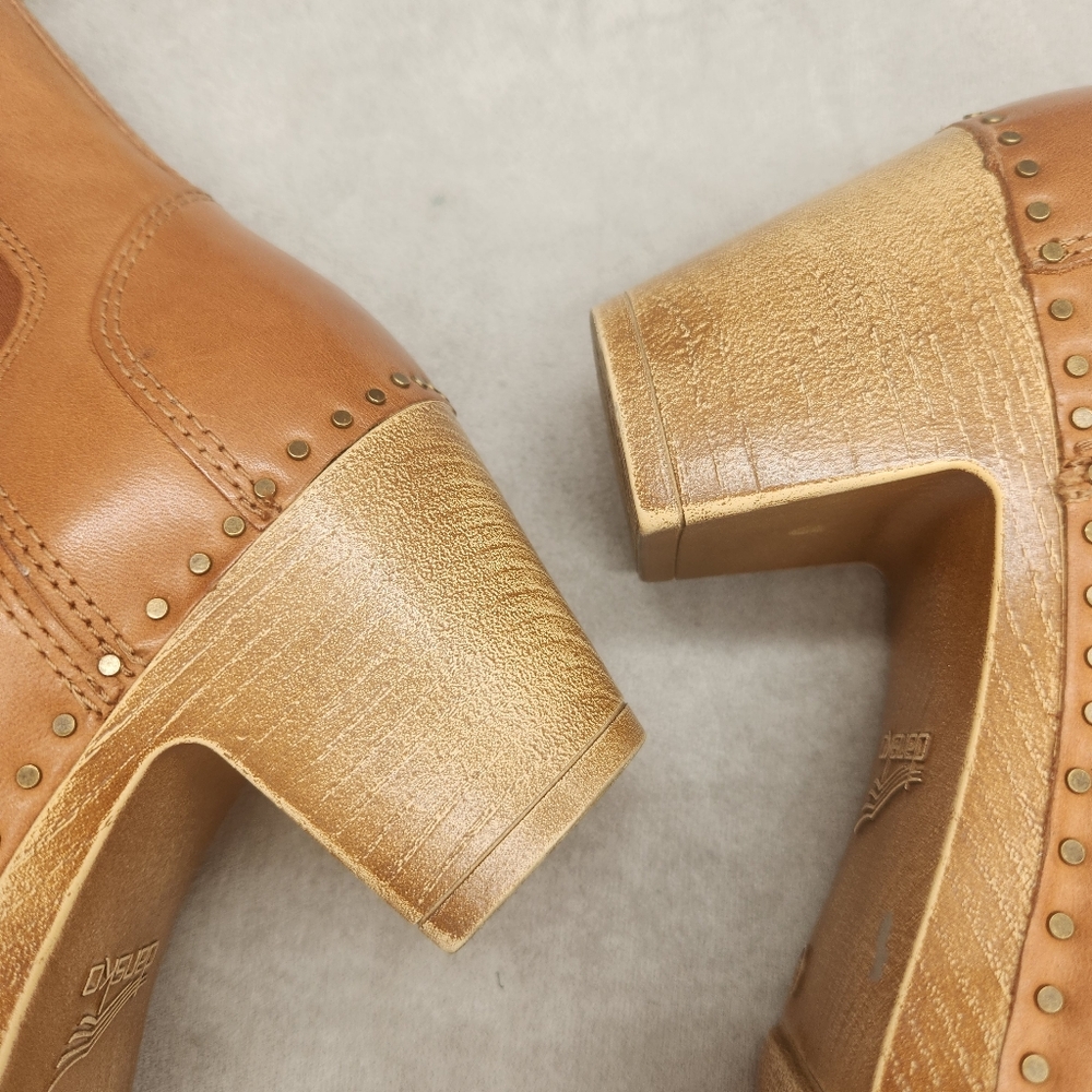 Dansko Ankle Boots 10 Tan Leather Shayna Clogs Scandinavian Boho Chunky New $190 - Picture 12 of 16